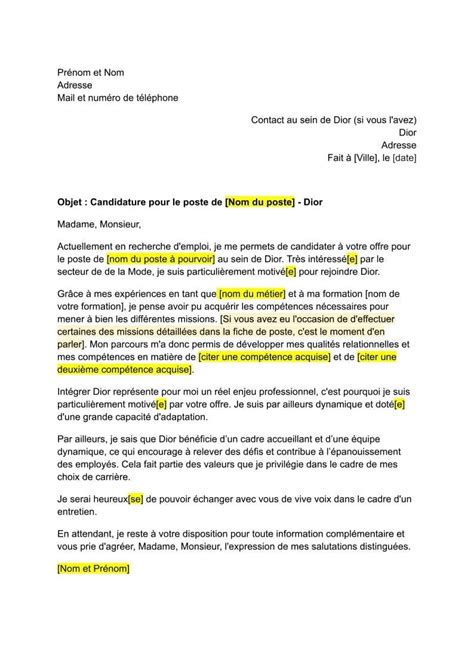 lettre de motivation pour travailler chez dior